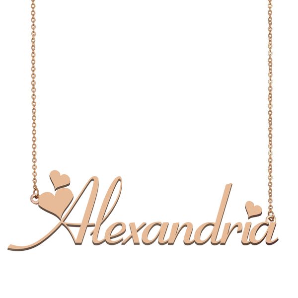 

alexandria name necklace pendant women girls birthday gift custom nameplate children friends jewelry 18k gold plated stainless steel, Silver