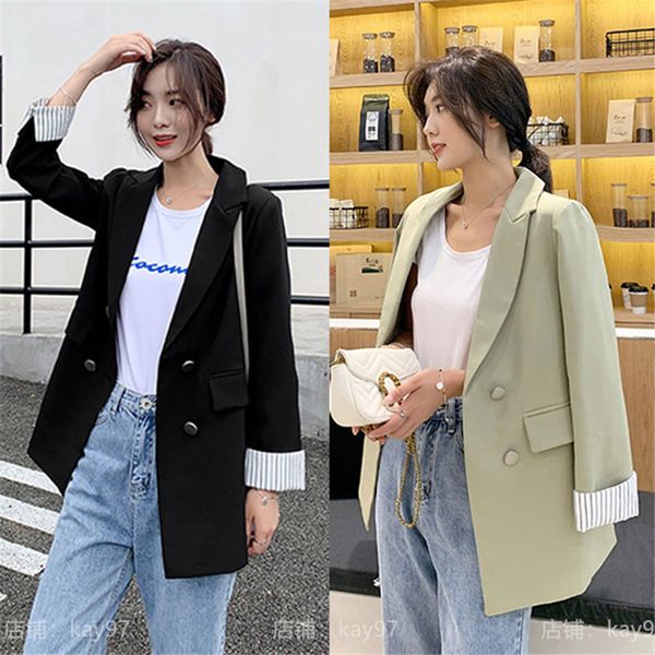 

chic suit female jacket black 2020 spring autumn women's clothing fashion temperament loose casual suit blazers m166, White;black