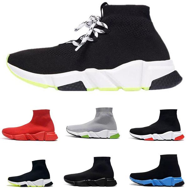 

2019 designer shoelace sock shoes speed trainer black red triple black fashion socks sneaker trainer casual running shoes size 36-47