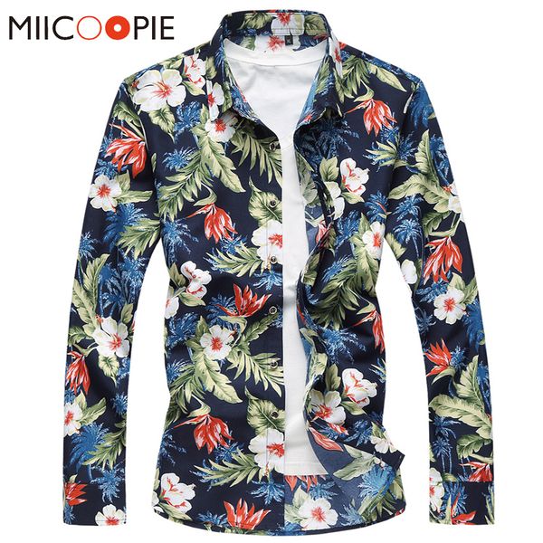 

men's casual shirts 2021 summer long sleeve camisa hawaiana hombre button-down hawaii printting floral shirt men party business beach b, White;black