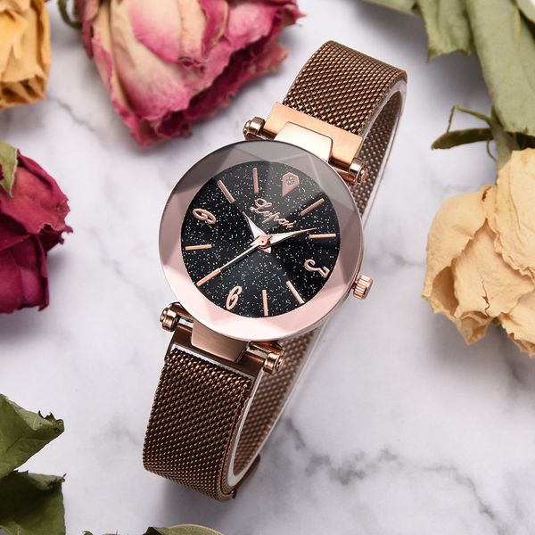 

fashion starry sky stainless steel mesh belt watch casual quartz ladies women wrist watches dress watch gifts wrist party decora, Slivery;brown