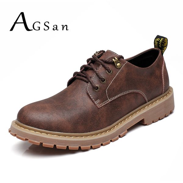 

agsan men work shoes ankle boots lace up safety shoes men brown black working boots 37-47 vintage style autumn
