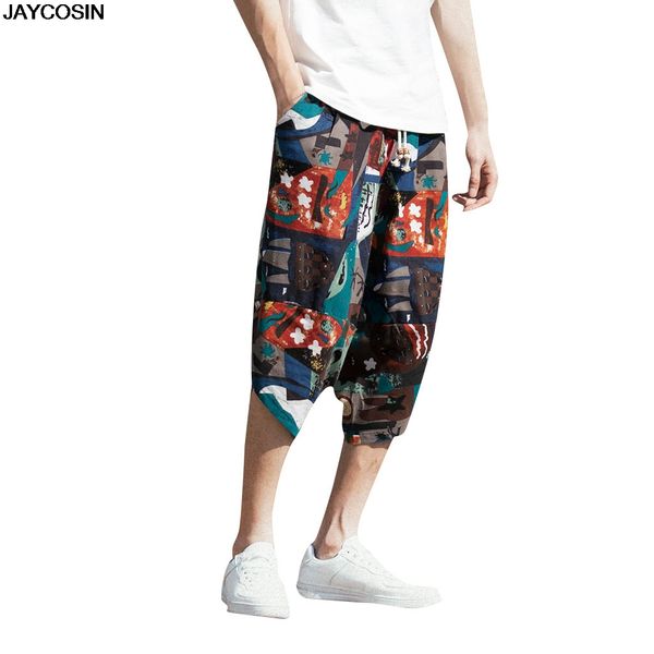 

klv men's pants summer men wide breasted harem cotton linen wide-leg pajamas loose cropped trousers baggy sale 9501, Black