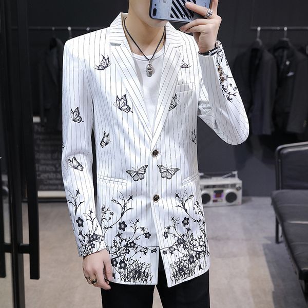 

2020 men long stripe jacquard suits young fashion leisure suit, White;black