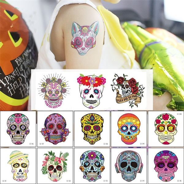 Acheter Nouveau Autocollant De Tatouage Créatif 40 Style Horreur Squelette Unique Temporaire Autocollant De Tatouage Body Art Halloween Cadeau