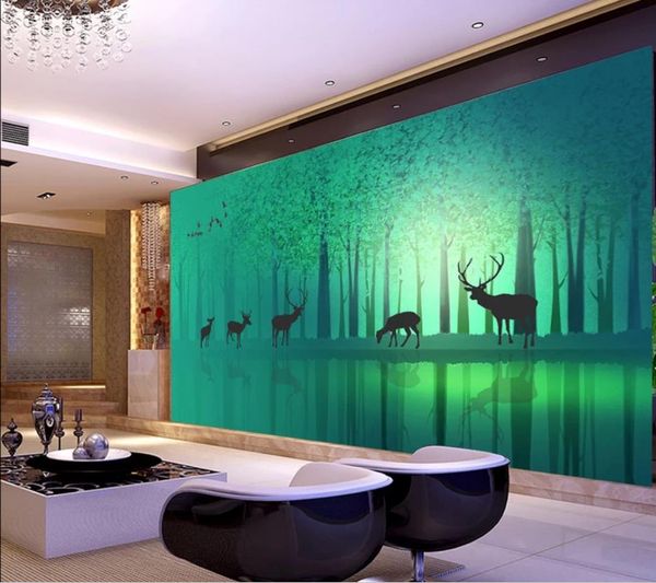 

красивые пейзажи обои абстрактная загадочная акварель лес европейский олень тв фон настенная декоративная роспись