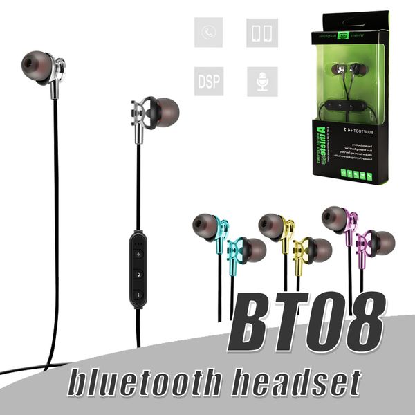 

BT08 Bluetooth Наушники Беспроводные Наушники Гарнитура с Микрофоном BT4.2 Спорт Стерео Н