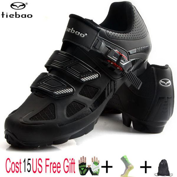 

tiebao cycling shoes bicycle cycle bike shoes mtb spd self-locking breathable racing road mountain cycling boots for women & men, Black