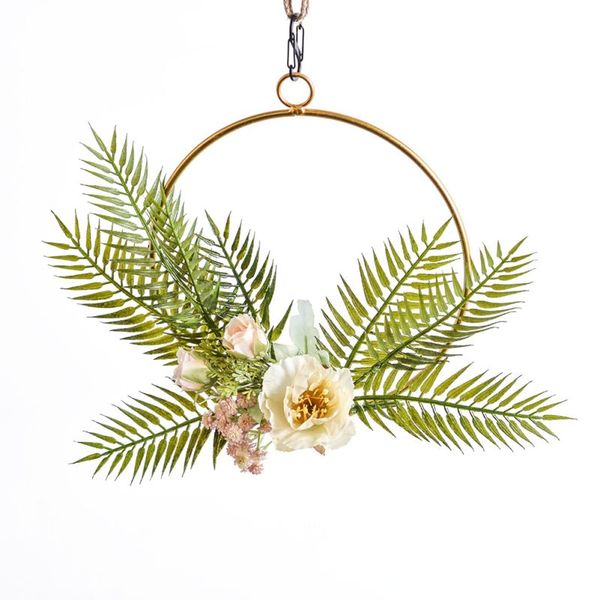 

metal geometric garland home hanging wreath decoration artificial rose flower ring holder wall hoop wall hanging ornament