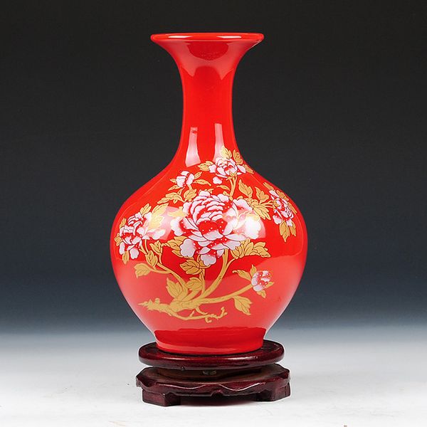 

jingdezhen ceramic peony vase vintage chinese red jade pot spring vase decoration flower ceramic crafts