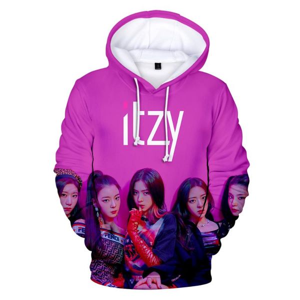 

новый корейский моды kpop itzy 3d толстовки толстовка новый kpop корейский повседневный длинным рукавом с капюшоном топы женский harajuku 3d, Black