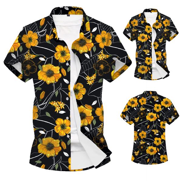

2020 new men 3d printed hawaiian style beach style casual short-sleeved shirt, White;black