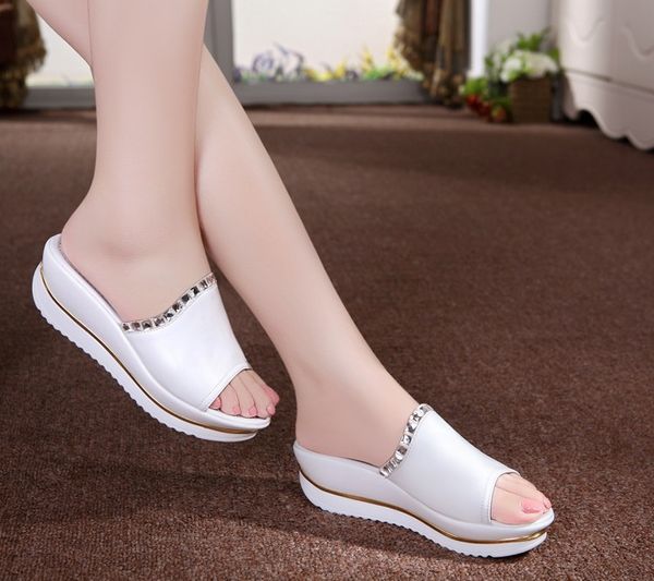 

women bling wedges high heel slippers women fashion round toe slippers flip flop shoes chinelo feminino tyh78, Black