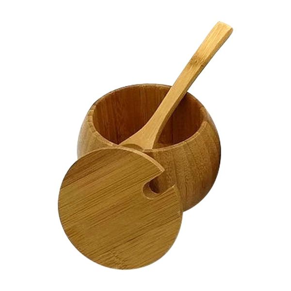 

bamboo handmade kitchen ingredients seasoning salt spice jar with lid spoon