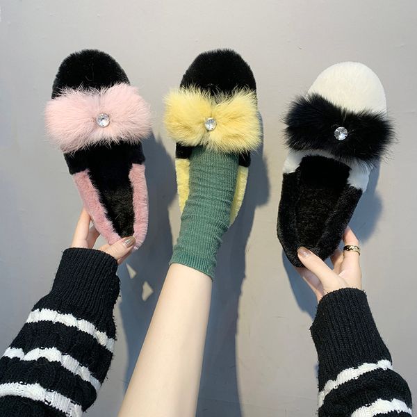 

mixed colors round toe loafers fur crystal shoes woman 2019 dress flats women women's moccasins autumn casual female sneakers, Black