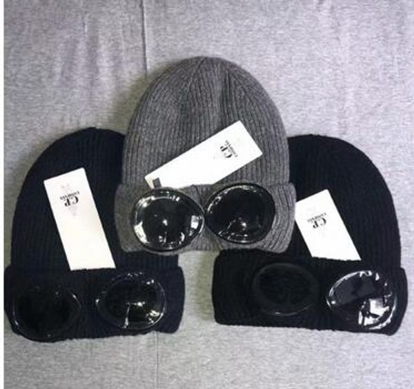 

Uniecp c p company two gla e goggle beanie men autumn winter thick knitted kull cap outdoor port hat women beanie black grey