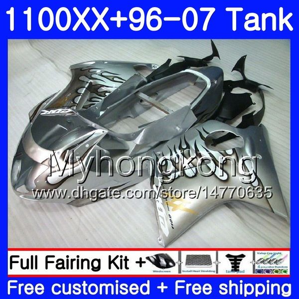 + Бак для HONDA Blackbird CBR 1100XX CBR1100 XX 02 03 04 05 06 07 271HM.30 CBR1100XX 2002 2003 2004 2005 2006 2007 серебристый черный обтекатели