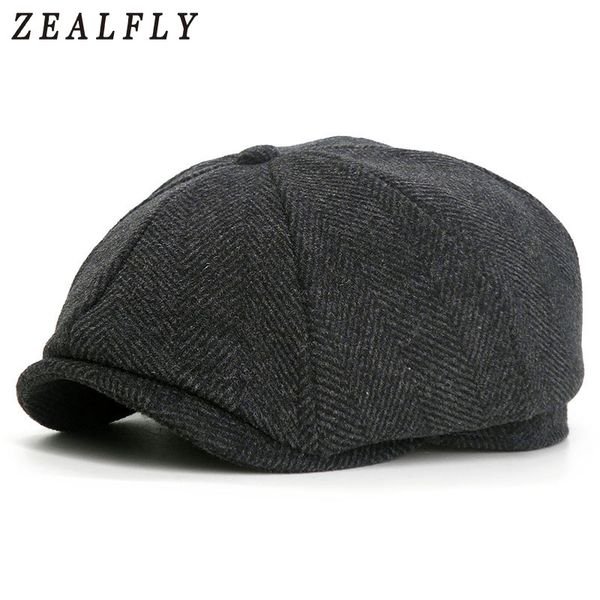 

vintage herringbone wool male beret octagonal cap female autumn winter fashion casual flat caps for men new peaked caps, Blue;gray