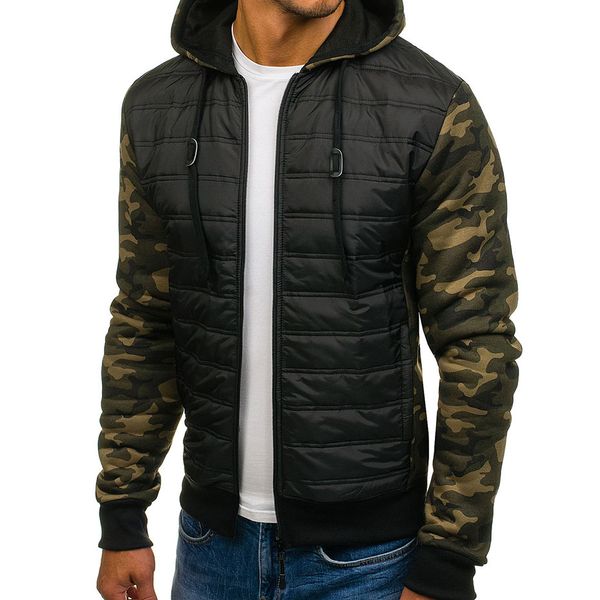 

hoodie jacket coat casual parka men winter jacket plus size camouflage full sleeve patchwork men clothes, Black