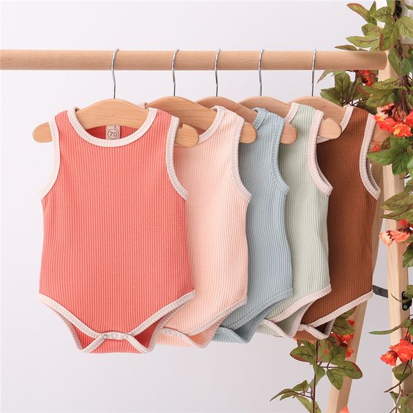 

ins kids clothes baby rompers ribbed cotton jumpsuit infant summer blank sleeveless oneises, Blue