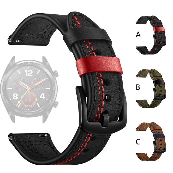 

replacement leather watch band wrist strap for huawei watch gt 22mm fashion 2019 gift for men watchband black, Black;brown