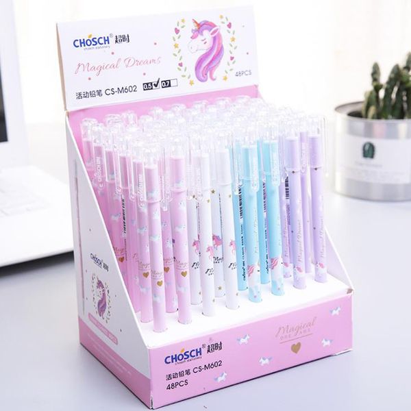 

4 pcs/set cartoon 0.5mm/0.7mm dream unicorn automatic mechanical pencils student stationery gifts school office supply, Blue;orange