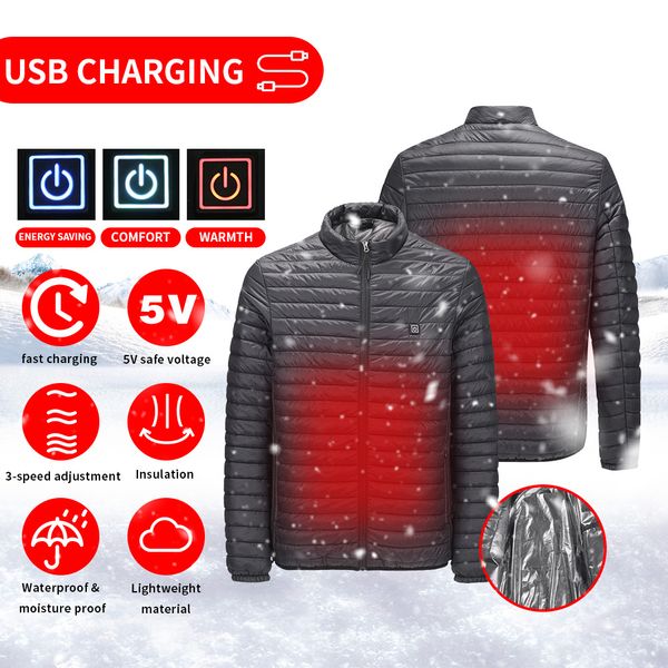 

heated jackets outdoor vest coat usb electric battery coats waterproof warm heating jackets winter thermalclothing men/women, Black