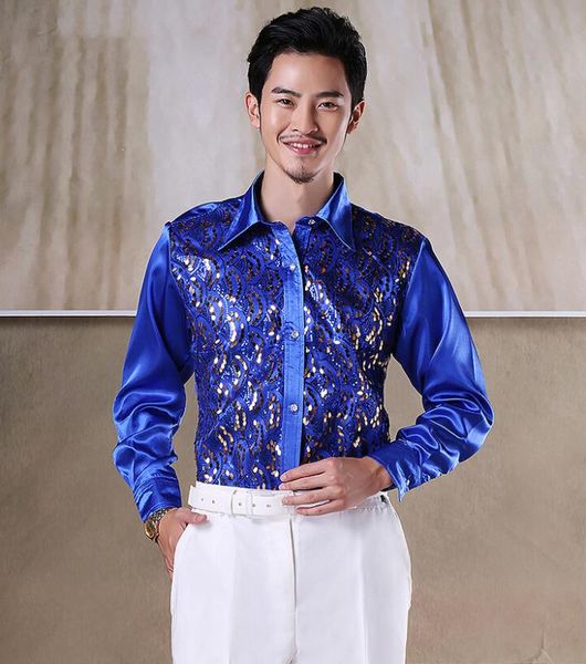 

2020 new arrivals man dress shirt men performances suit singer slim long sleeve shirts / s-xxl, White;black