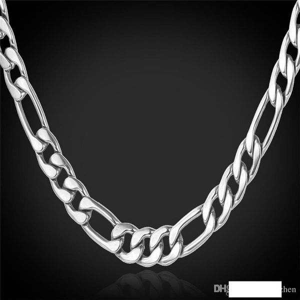 

18k real gold plated figaro chain necklaces for men stainless steel mens gold chain, Silver
