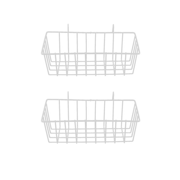 

2pieces white grid basket wire wall basket with hanging hook, wall-mounted organizer for grid panel, wire storage shelf rack