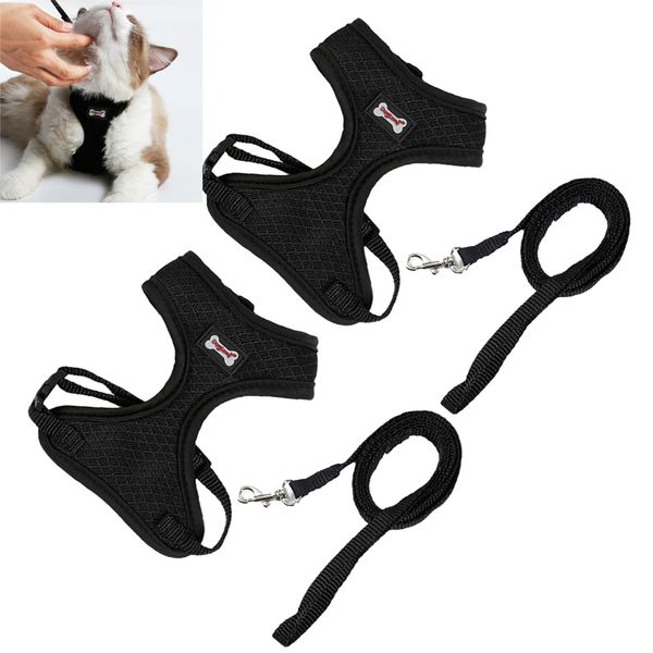 

2pcs cat walking harness и ведущий регулируемый ремень mesh vest для щенков животные котенок (черный