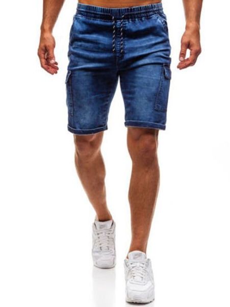 

мужские старые джинсы мужской нож вырезать отверстие тонкий джинсовые шорты мужские молодежные пять брюки, Blue