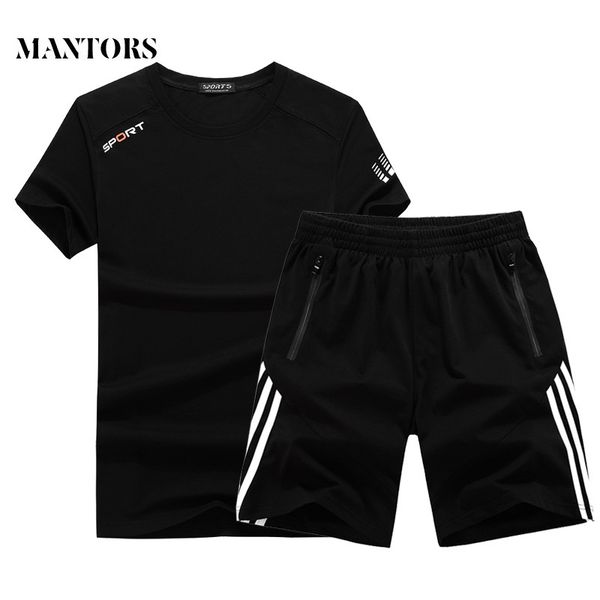 

summer new men sets solid striped slim fit mens tracksuit big size -8xl 2019 fashion sportswear male short suits chandal hombre, Gray