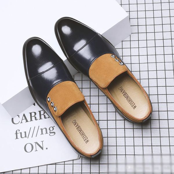 

mens formal designer loafers men business male dress shoes casual leather flats weddding and prom shoes slip on smoking slipper, Black