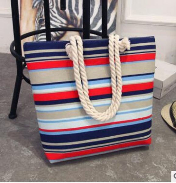 

designer casual summer canvas shopper shoulder bag striped beach bags large capacity tote women ladies casual shopping handbag bolsa kka2662
