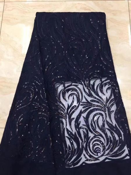 

french lace fabric 5yds/pce navy blue sequins embroidery mesh fabrics women gorgeous lagos party asoebi bright dress swiss 2020, Pink;blue