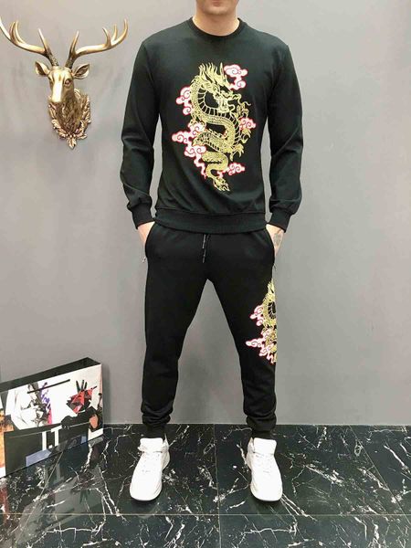 

новая весна и осень мужская роскошь высокое качество белый и черный спортивные костюмы ~ топы мужские тренировки бег трусцой спортивные кост, Gray