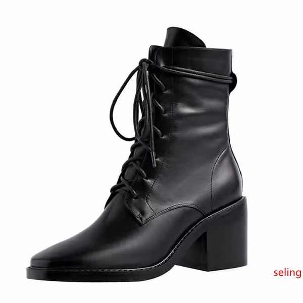 

2020 sell like cakesann demeulemeesterautumn and winter high-heeled thick with square head strap high female martin boots single boots