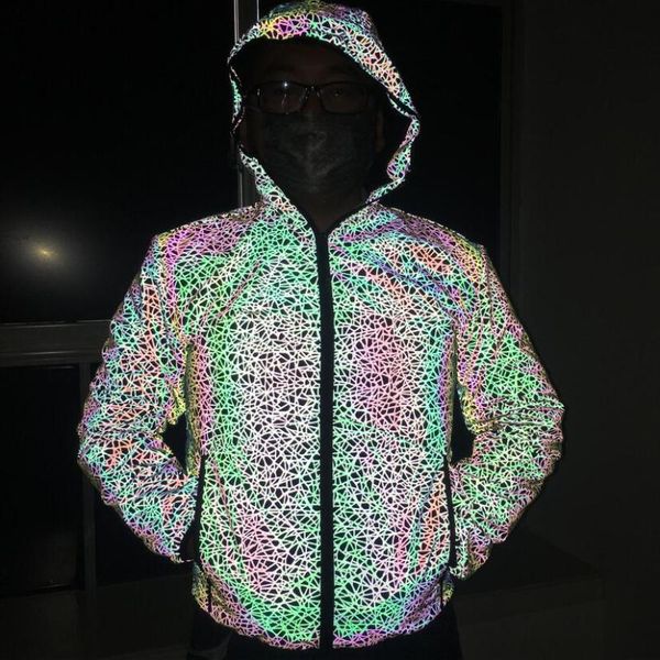 

spring 2020 new bird's nest design dazzle color reflective jacket colorful glow-in-the-dark personality coat men's wear, Tan;black