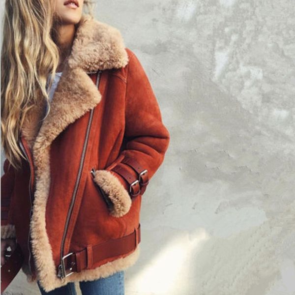 

womens lambs wool coat leather jacket winter thick women lapel fur coat, Black;brown
