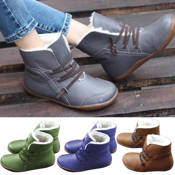 

1 pair women winter ankle boots shoes round toe breathable anti-slip footwear o66, Black