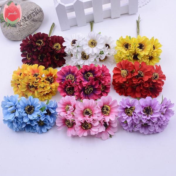 

wholesale 60pcs silk ornate daisy artificial flower for wedding home decoration chrysanthemum mariage flores diy garland flowers