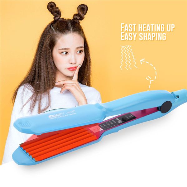 

professional crimper corrugation hair curling iron curler corrugated flat iron straightener ceramic wide corn plate styling tool, Black