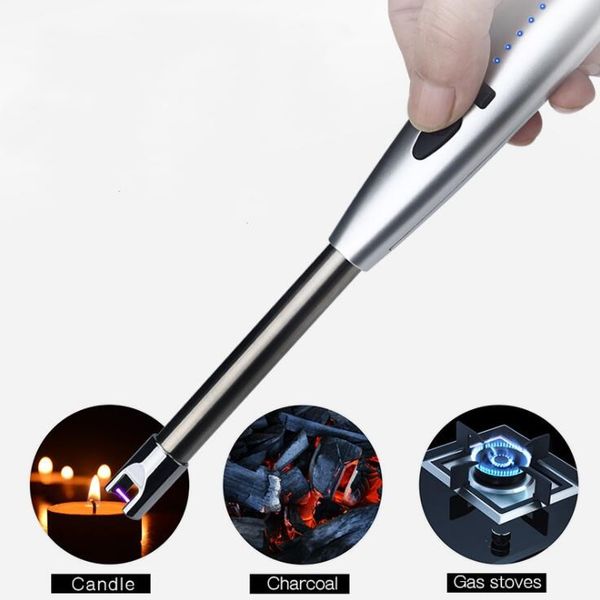 

arc pulse electric lighter bbq led usb charging lighter metal portable windproof lighters for kitchen outdoor barbecue lxl1243-l