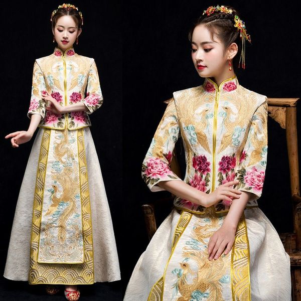 Vestido de festa de Casamento chinês Feminino Mulheres Chinesas Clássicas Qipao Do Vintage Phoenix Cheongsam Vestidos Elegantes Vestidos de Noite