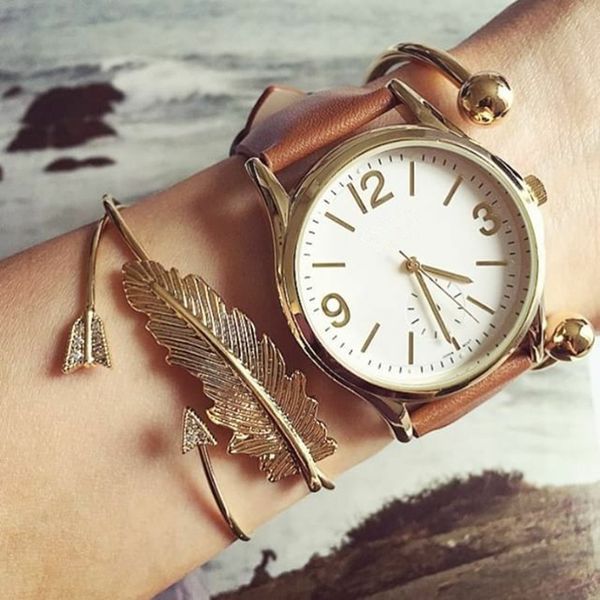 

3 шт. / компл. женская мода листья перо кристалл стрелка браслет геометрическая цепочка золотой браслет чешские старинные ювелирные изделия, Black