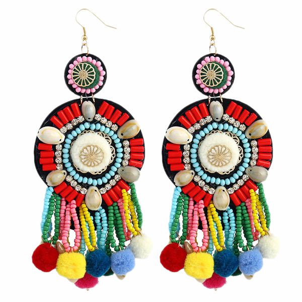 

multi-color rice beads hair ball tassel earrings beach shell earrings bohemia jewels, Golden;silver