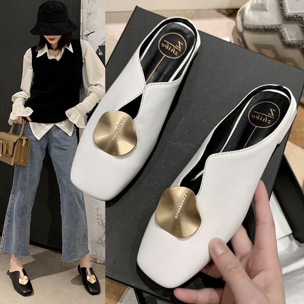 

shoes women low female mule cover toe woman's slippers square heel luxury slides platform loafers soft mules 2020 block flat, Black