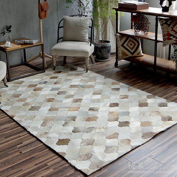

new european style luxurious hand-stitched rug living room bedroom table big carpets geometric pattern custom cowhide carpet