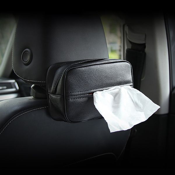 

car tissue box elasticity strap home invisible zipper comfortable pu leather card holder hanging style car tissue holder box